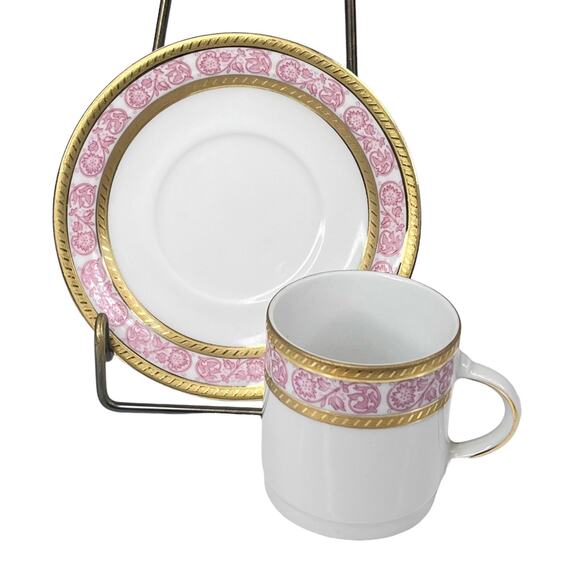 Tirschenreuth Bavaria TEA CUP & SAUCER SET German Porcelain Demitasse Pink Gold - Picture 2 of 8